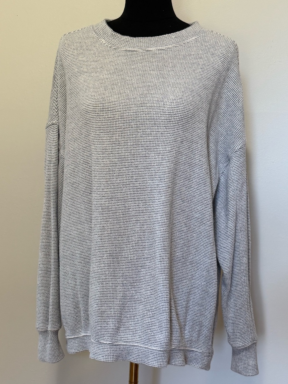 aerie Light Gray Waffle Knit Crewneck Sweater